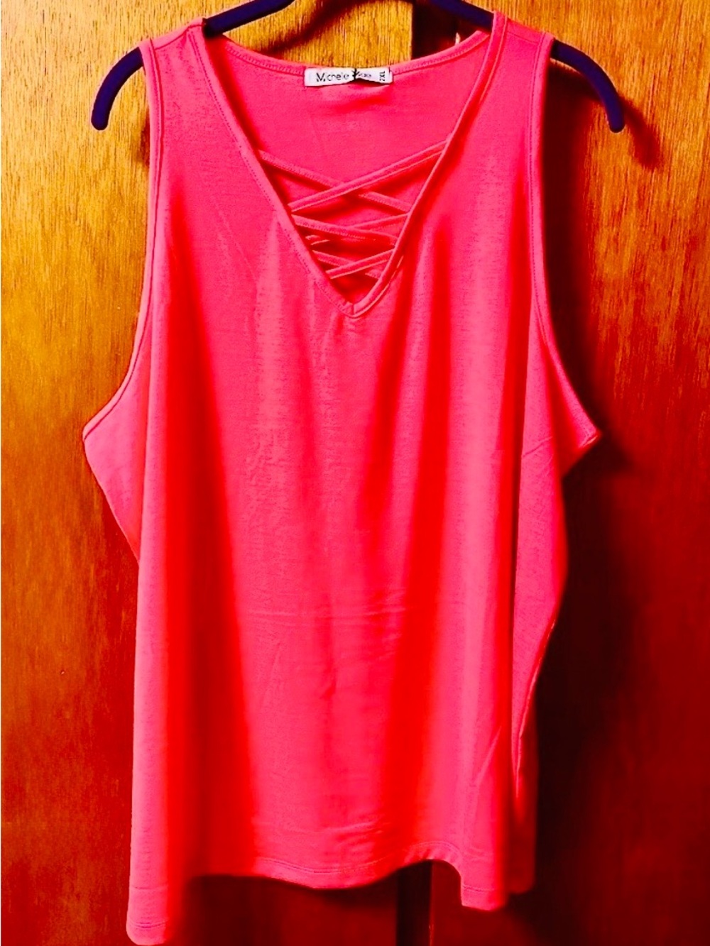 Michelle Mae Neon Pink Front Criss Cross Tank